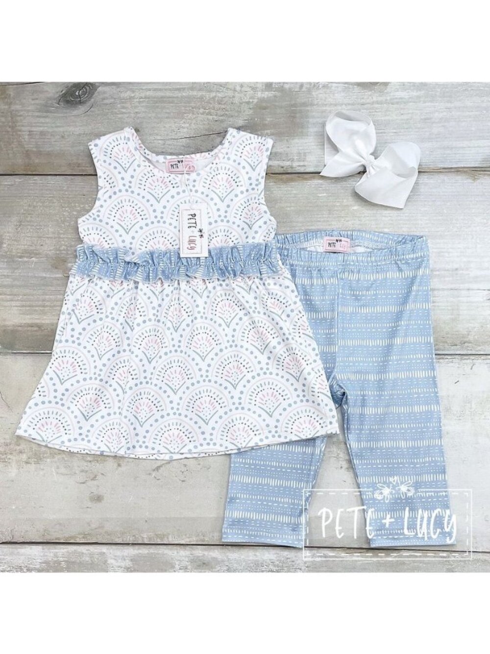 Pete + Lucy Sz 0-6 m Boho Blues Tank Baby Ruffle Capri Pants Set Girls NEW